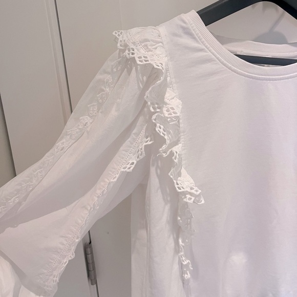 Anthropologie Cream Lace Ruffle Sweatshirt Sz M - Picture 7 of 7